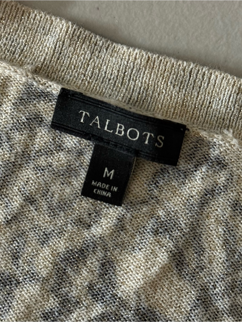 Talbots Damask Metallic Shimmer Cardigan Sweater Black Cream Medium - Picture 7 of 8